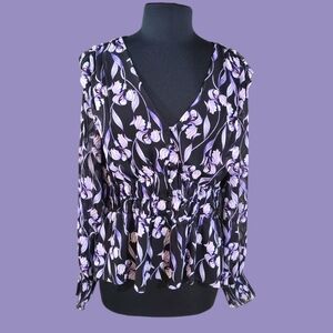 White House Black Market size L purple and black long sleeve blouse